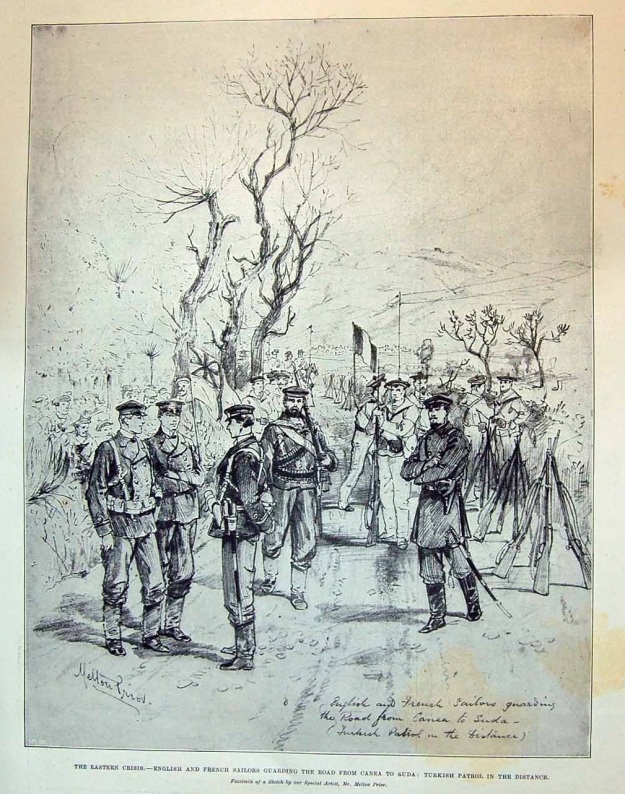 British and French Troops guarding Canea/ Suda road